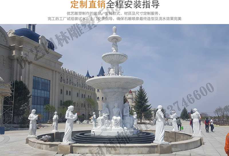 大理石景觀噴泉安裝，如何安裝大型景觀噴泉，定制石雕噴泉工廠