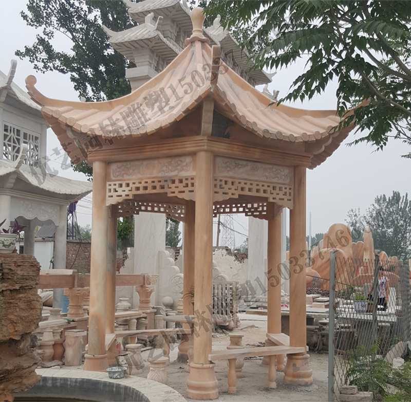中式大理石涼亭，石雕景觀亭子，石雕六角亭子廠家