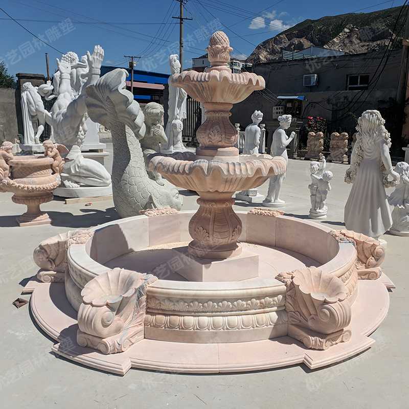 晚霞紅石雕噴泉，景觀石雕噴泉