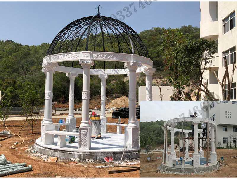 石雕涼亭案例，景觀涼亭怎樣安裝，石雕涼亭定制工廠